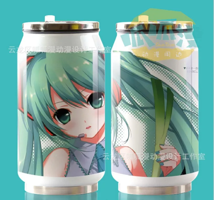 Розовый Горячая аниме Hatsune Miku чашка вокруг вакуумной чашки из нержавеющей стали на молнии-топ может бутылка для воды Изолированная чашка - Цвет: Розовый