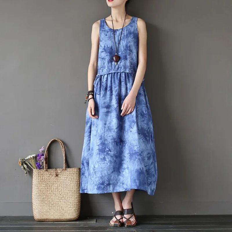 Женское летнее платье 2017 новое модное женское без рукавов свободное Макси