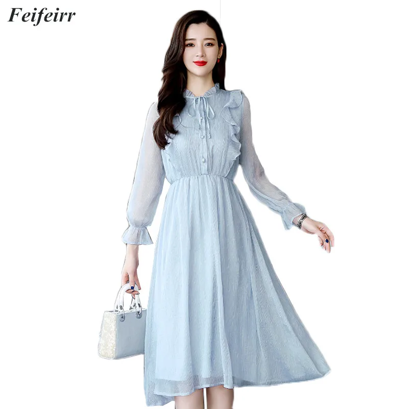 Женское длинное платье шифоновое в стиле ретро с бантом и оборками большие