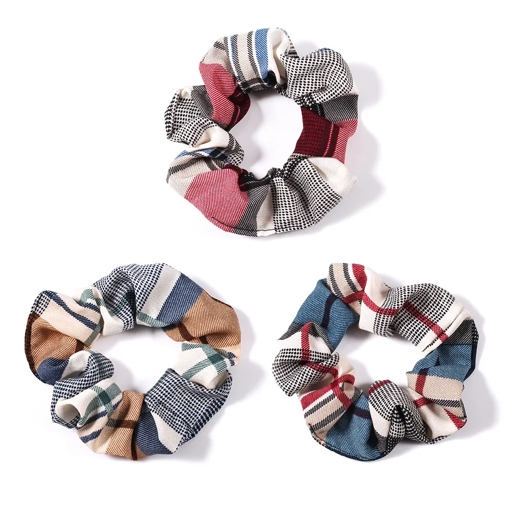 New arrival Fashion women vintage plaid Hair bands cute hair scrunchies girl's college Tie Accessories Ponytail Holder |