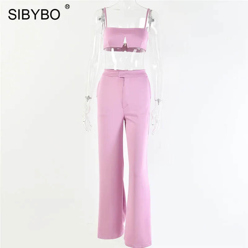 As Shown Sibybo, без бретелек, высокая талия, сексуальный укороченный топ и штаны, комплект, без рукавов, ремень, летний комплект из двух частей, женский, с открытой спиной, повседневный спортивный костюм - Цвет: As Shown