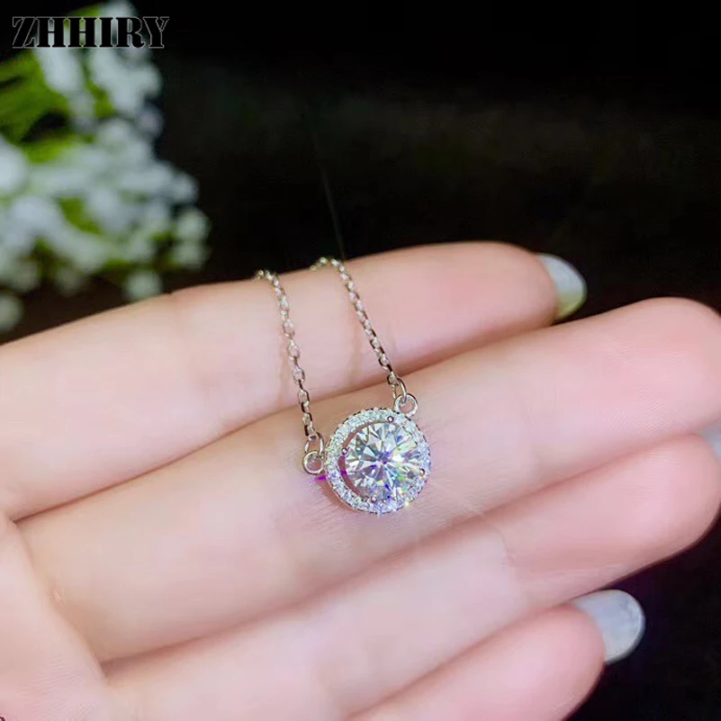 ZHHIRY Подлинная Moissanite 925 стерлингового серебра ювелирные наборы для женщин 1ct 6,5 мм D VVS1 с сертификатом ювелирные изделия