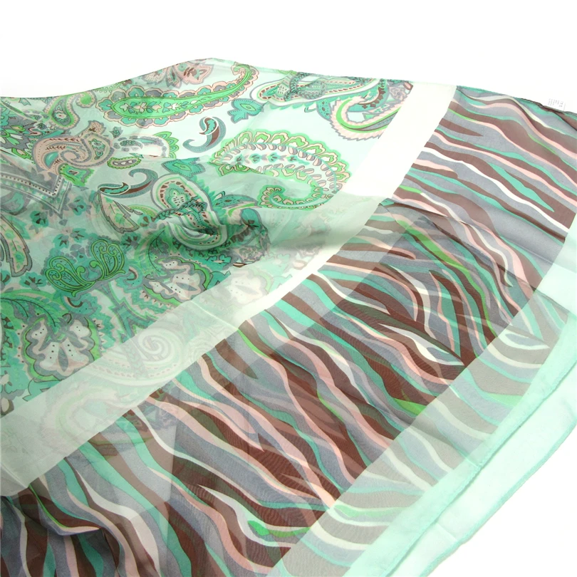 Шелковый шарф женский хиджаб летний Пейсли зеленая шаль из вискозы тонкий