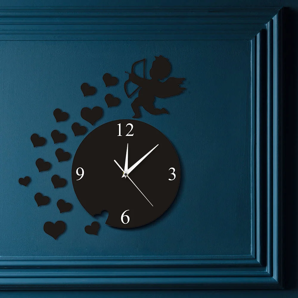 Настенные часы Cupid со стрелками сердцами Cherub ангелом украшение для дома