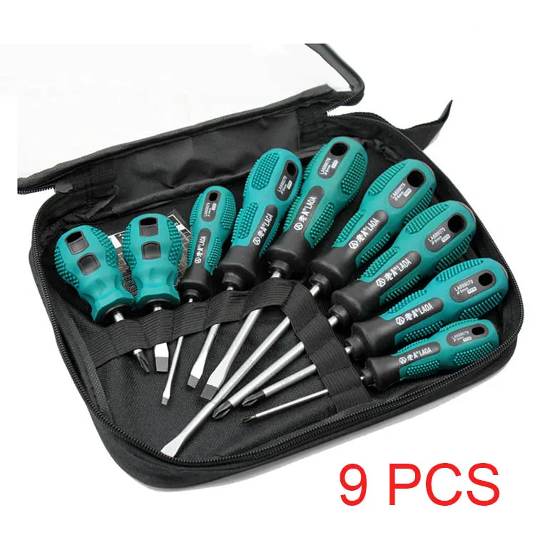9 PCS LAOA 6 шт./9 шт. набор магнитных отверток крестовая и прямая отвертка для бытовых отверток наборы бытовых ремонтных инструментов - Цвет: 9 PCS