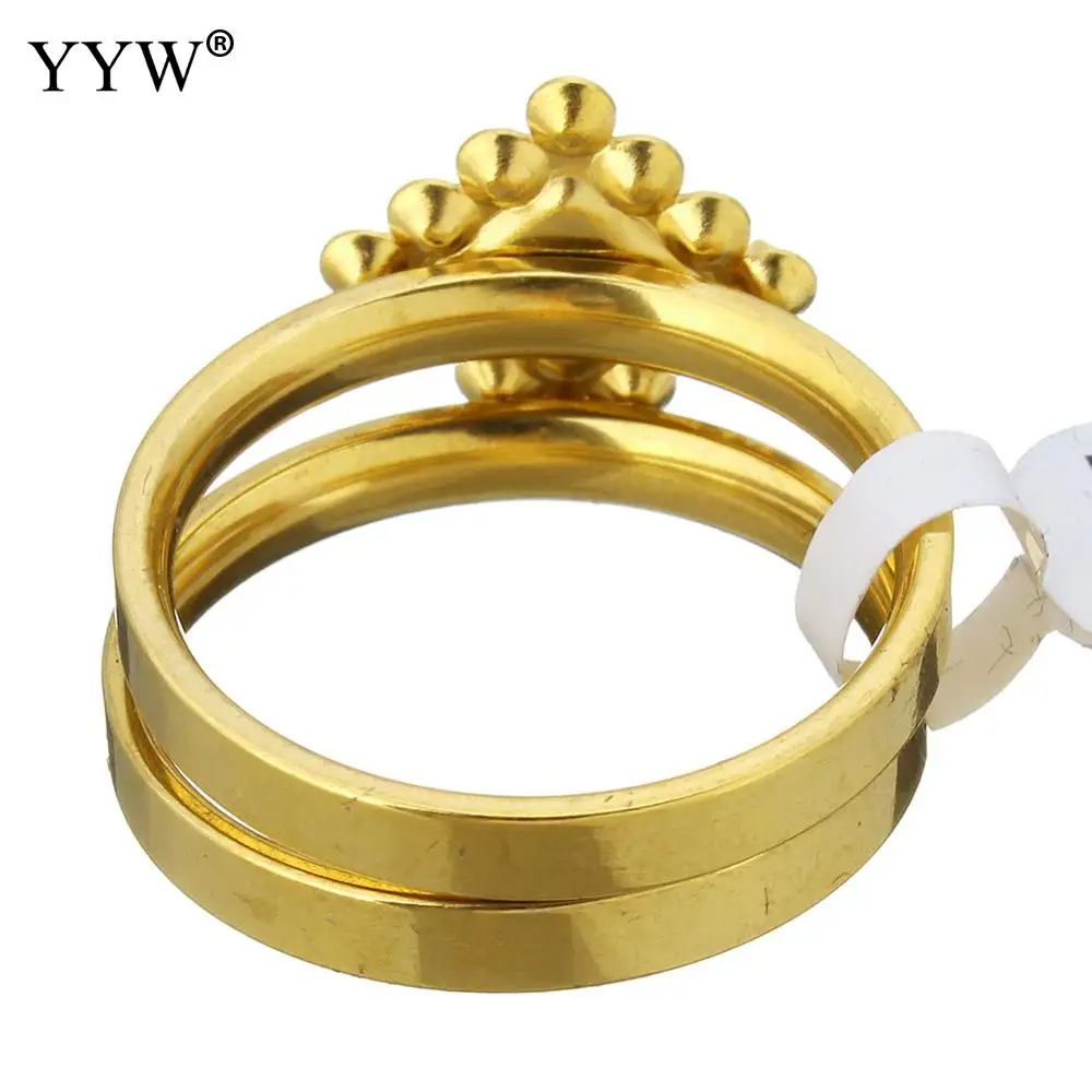rings for women fashion jewelry stainless steel ring set crystal rhombus gold color plated woman with rhinestone 2PC | Украшения и