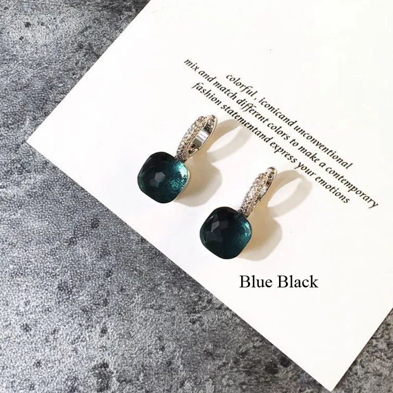 Blue Black 11,11 высокое качество, карамельный стиль, серьги Bijoux, покрытые белым золотом, полный циркон, висячие серьги для женщин, лучший рождественский подарок - Окраска металла: Blue Black
