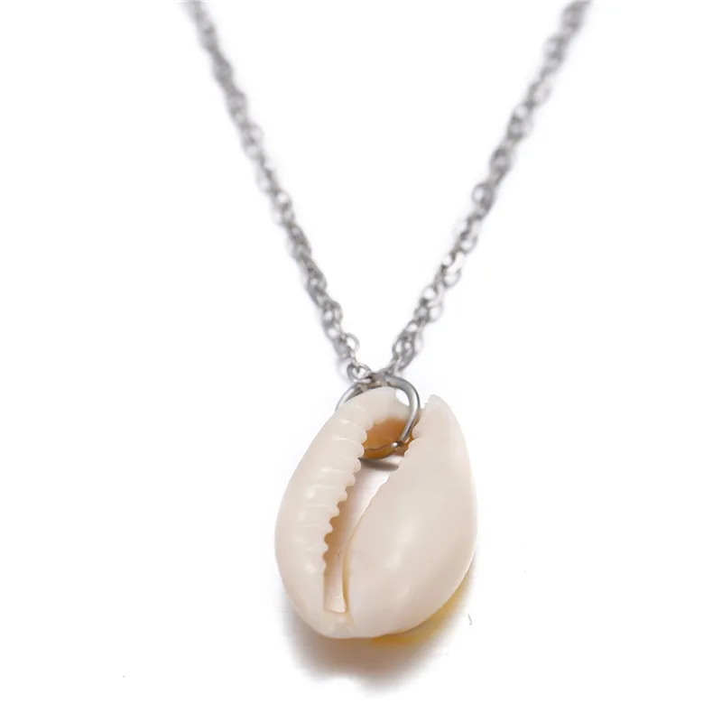 Silver Color Chain Богемное ожерелье с подвеской в виде раковины каури для женщин, модные пляжные ожерелья с морем океана, ювелирные изделия в виде раковины бохо - Окраска металла: Silver Color Chain