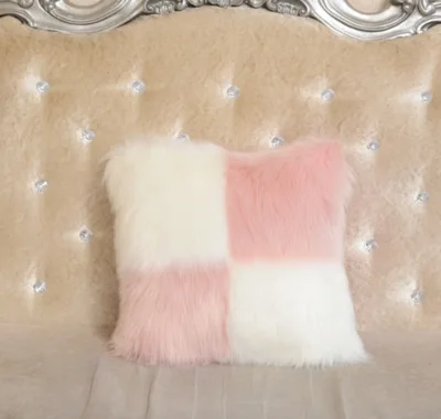 pink and white Карамельный цвет, домашняя Роскошная мягкая флисовая подушка из искусственного меха, наволочка декоративное покрывало, чехлы на подушки, длинный мех, без подушки - Цвет: pink and white