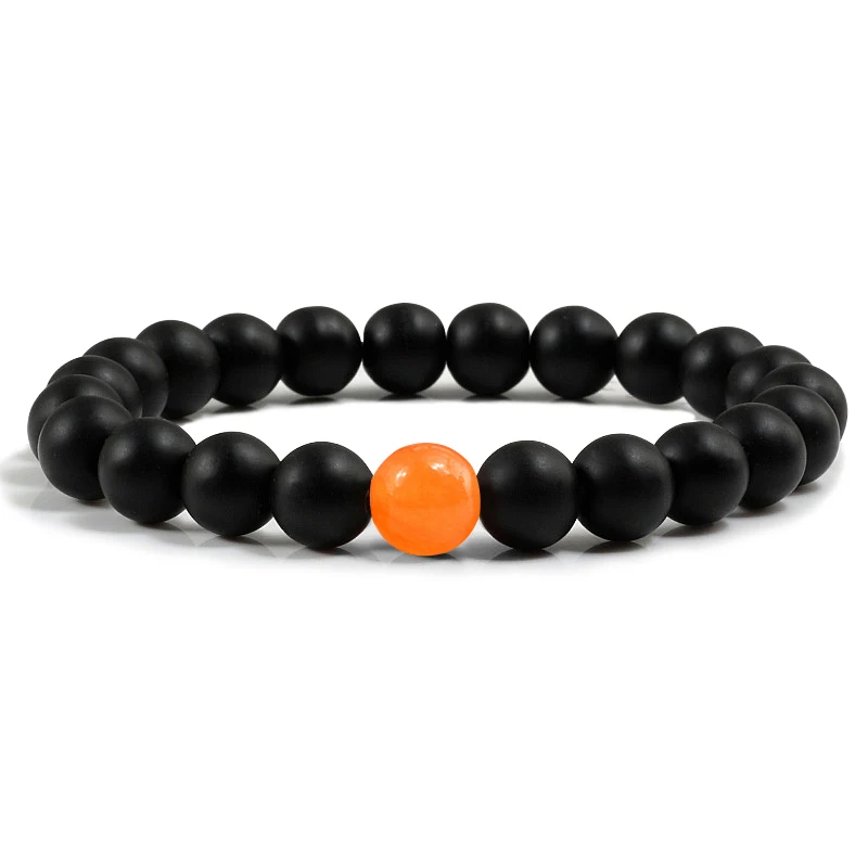 matte black Браслеты с подвесками для женщин, Смешанные браслеты из бисера, тигровый глаз, лава, камень, цельный оранжевый кремень, эластичная веревка, Strand, браслет для мужчин - Окраска металла: matte black
