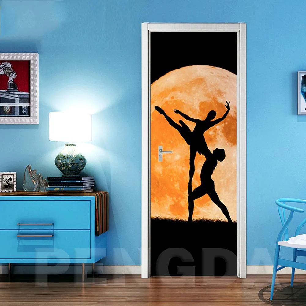 Door LXR3080-01 3D самоклеющиеся настенные художественные наклейки на дверь новая наклейка лунный свет для украшения дома двери ремонт романтичные обои печать картина - Цвет: Door LXR3080-01