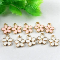 10pcspack mixed cute whitepink tone alloy enamel flower pendant charms handmade craft for earringsnecklace 15122mm 50995