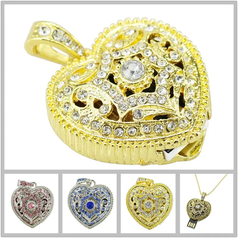 Золотое ожерелье сердце ювелирное изделие подарок Lxury флешка 4 ГБ 8 запоминание Usb