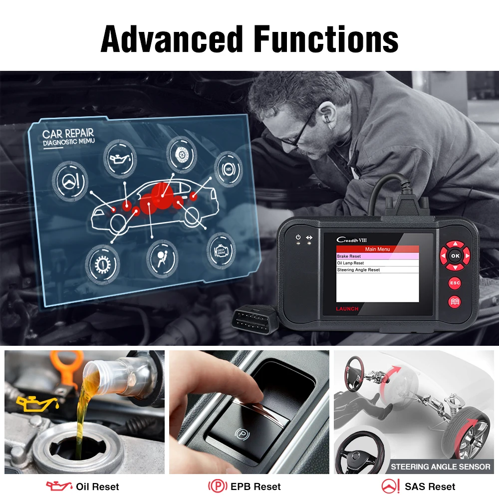 Диагностический инструмент LAUNCH X431 Creader VIII OBD2 считыватель кодов OBDII EPB Oil SAS reset