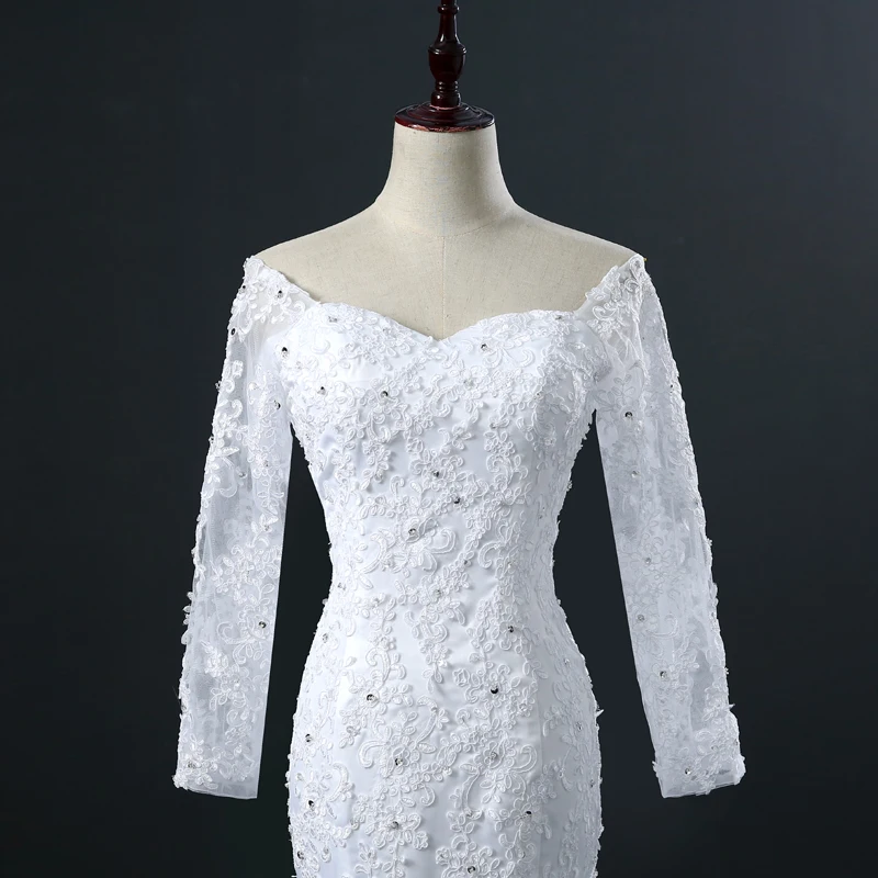 Женское винтажное свадебное платье Fansmile кружевное невесты с длинным рукавом
