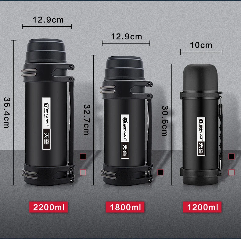 1.2L, 1.8L, 2.2L вакуумная колба из нержавеющей стали, наружная дорожная бутылка, термос большой емкости