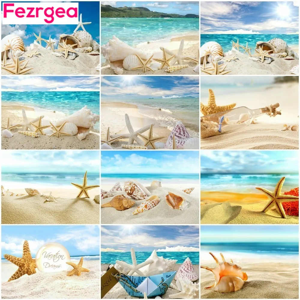 

Fezrgea Diamond Embroidery Full Display Beach Shell Full Square DIY Cross Stitch Diamond Painting Landscape Mosaic Home Decor