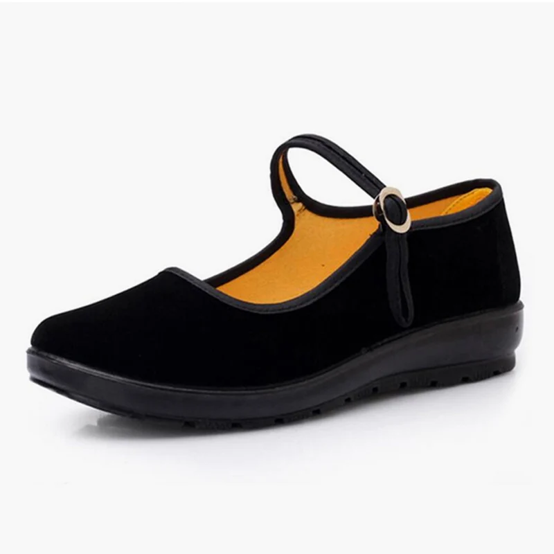 Для женщин ткань Туфли без каблуков SpringLoafers женские Туфли с ремешком и пряжкой черный Мэри Джейн Повседневное для мамы; женская обувь; удобная дышащая обувь