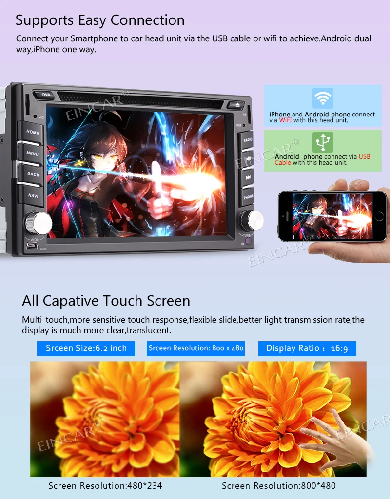 Eincar беспроводной камеры заднего вида + Android 7 1 Quad-Core 6 2 &quotdvd-плеер автомобиля в тире