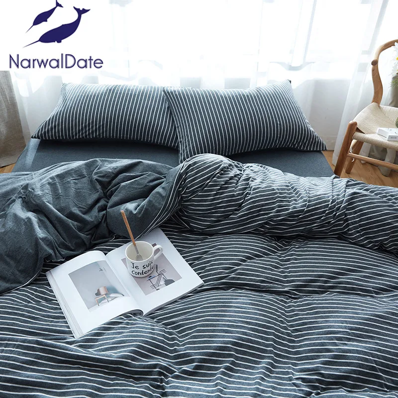 4 шт. Комплект постельного белья трикотажный хлопок Одноцветный Полный/queen/King