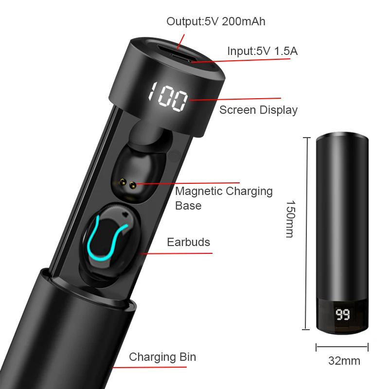 TEBAURRY TWS невидимая мини Bluetooth гарнитура беспроводные Bluetooth наушники стерео наушники с зарядным устройством для iphone xiaomi