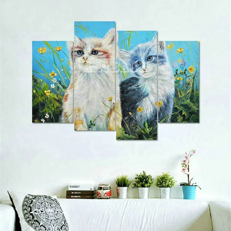 

Full square 5d diy diamond painting two cat flowers 3D diamond embroidery 4 spell mosaic animal living room decoration