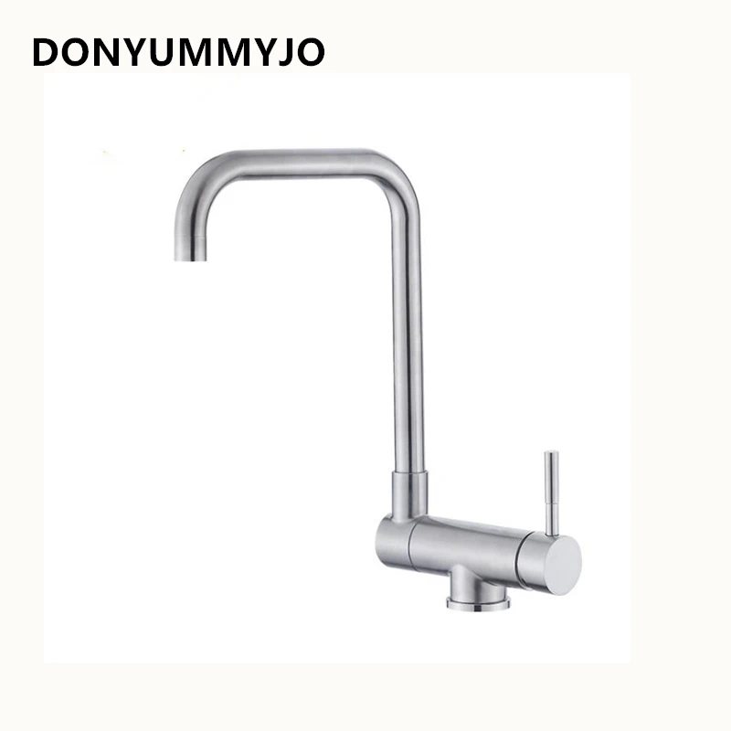 

304 Stainless Steel Nickle Finished Kitchen Sink Faucet 720 Degree Rotation Single Handle Hot And Cold Water Taps With 2 Hoses