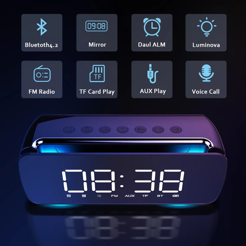 Часы Будильник с Bluetooth пластиковые электронные часы настольный сабвуфер