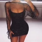 Женское прозрачное облегающее Сетчатое платье стразы с длинным рукавом сексуальные прозрачные Короткие вечерние платья с блестками для ночного клуба Vestidos Feminino