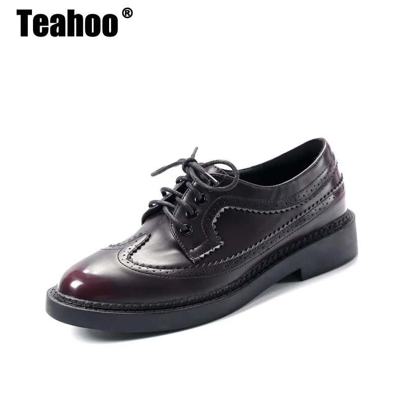 Teahoo/женские туфли-оксфорды на шнуровке кожаная обувь ручной работы женская