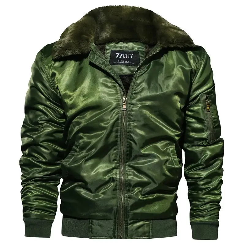 Army green 77city killer, мужская зимняя куртка-бомбер, Толстая теплая пуховая хлопковая парка, Мужская ветровка с воротником из искусственного меха, теплые пуховики и парки, пальто - Цвет: Army green