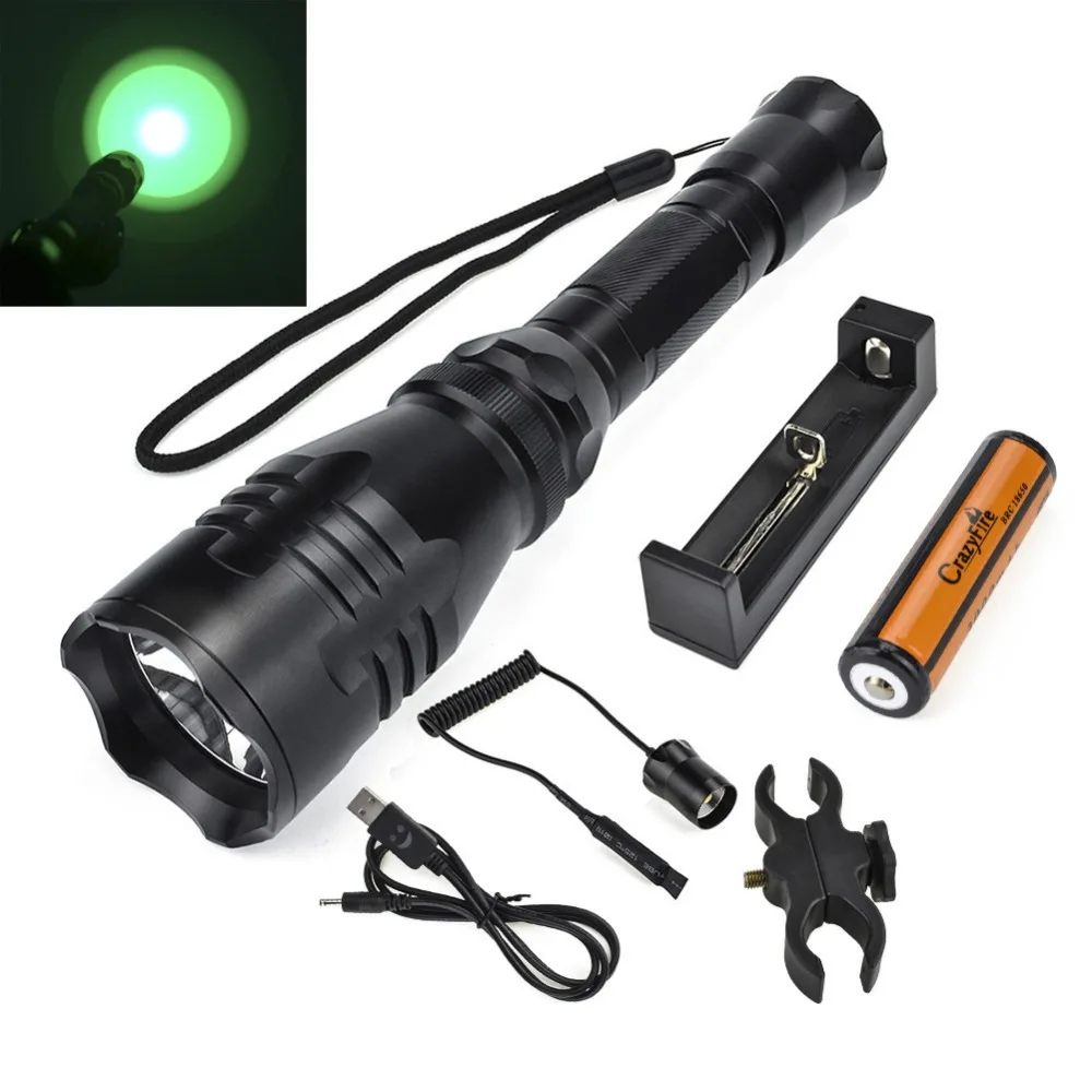 Охотничий фонарь 500 м дальнее расстояние зеленый красный свет CREE R5 светодиодный