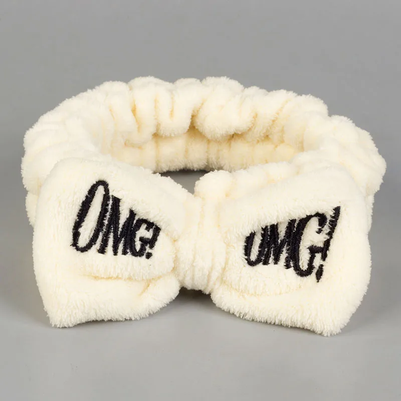 Beige Женский макияж из кораллового флиса OMG повязка на голову мытье лица Мягкий держатель для волос эластичный Топ узел повязки для волос девушка аксессуары для волос - Цвет: Beige