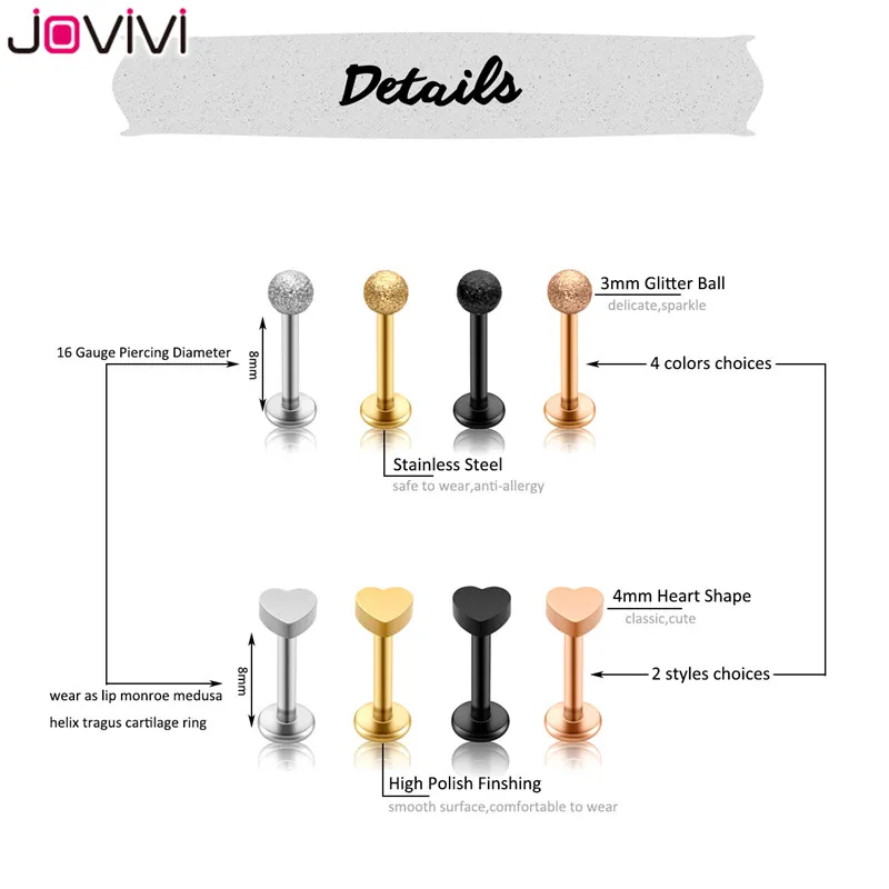 Jovivi нержавеющая сталь 20 г 16 кольцо для носа шпильки перегородка ухо спиральный