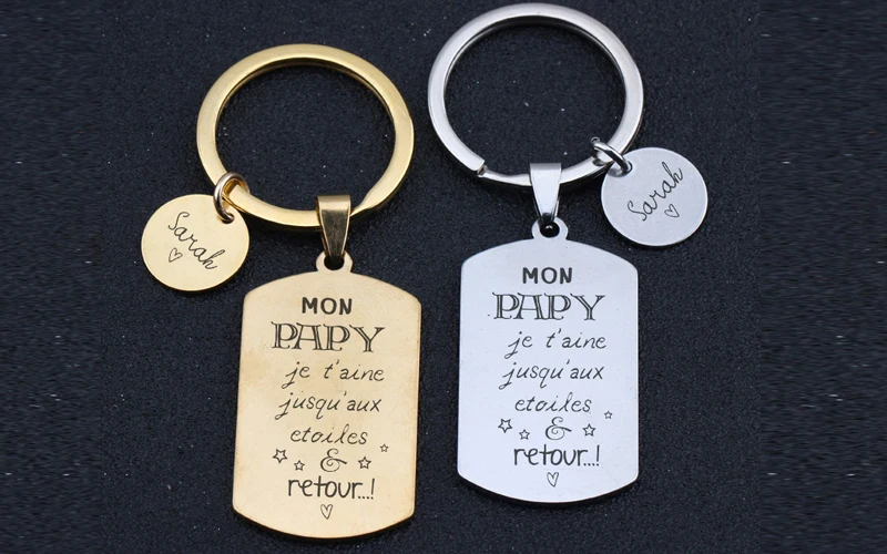 Мода французский Mon Papy Je T'aime Jusqu'aux Etoiles Retour брелок персонализированное Имя Ювелирные изделия папа эксклюзивная бирка кольца для ключей