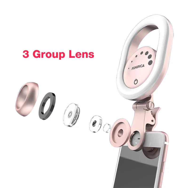 3 в 1 Широкий формат макро объектив мобильного телефона с регулируемой яркостью
