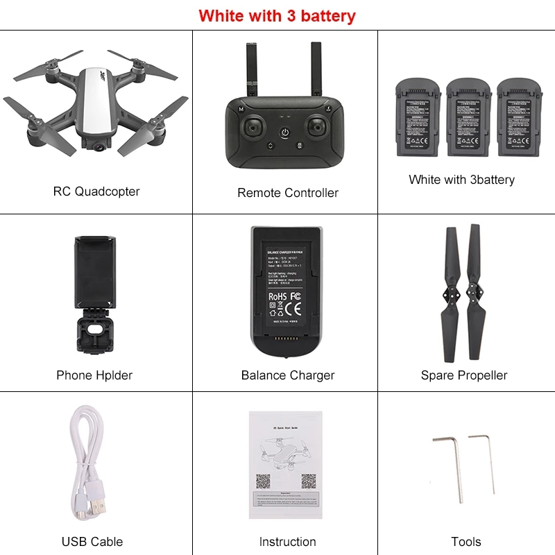 white with 3battery JJRC X9 Heron gps 5G Wi-Fi FPV с камерой 1080P оптическое позиционирование потока удержание высоты следование Квадрокоптер Радиоуправляемый Дрон Квадрокоптер RTF - Цвет: white with 3battery