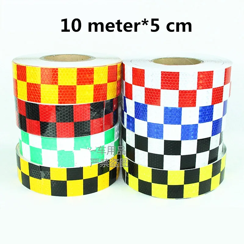 

5cm x10m Plaid Reflective warning tape Safety Warning Tape Strip Sticker Reflective marking film road construction car sticker