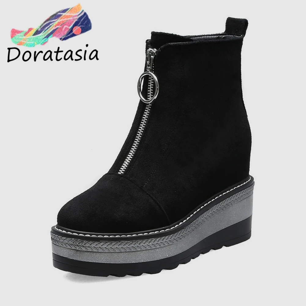 DORATASIA/Новая Брендовая женская обувь на плоской платформе, увеличивающая рост, на молнии; Женские Повседневные Вечерние мягкие ботильоны из органической кожи; сезон осень-зима
