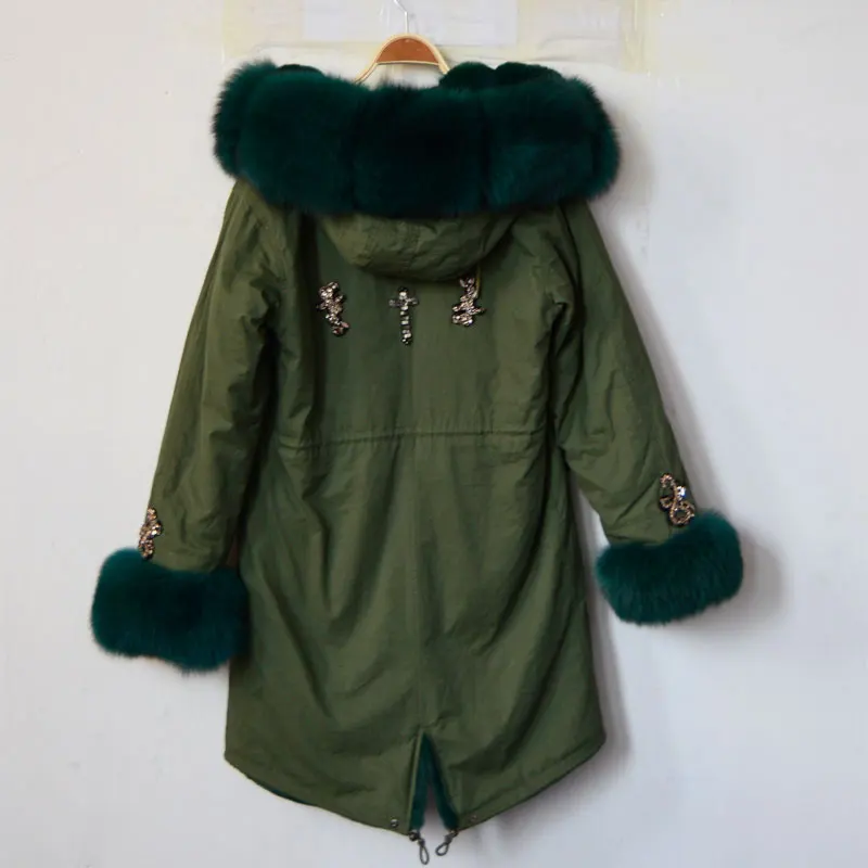 Длинная меховая парка Eleagnt с лисьим мехом Кроликом искусственным внутри