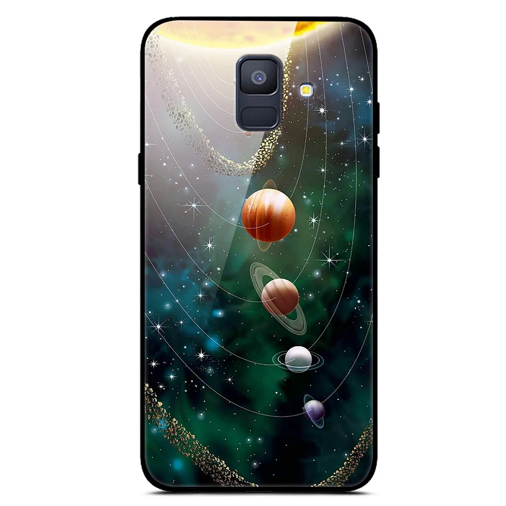 24 Чехол для samsung A6 A 6 из закаленного стекла с изображением планеты и космоса, стеклянный чехол для задней панели для samsung Galaxy A6 A600F с мягким краем - Цвет: 24