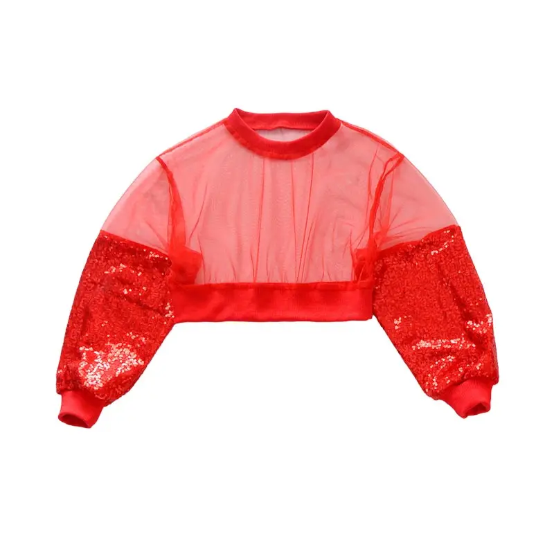 Tops Костюмы для джазовых танцев, наряд с красными блестками, детская одежда в стиле хип-хоп, современный танцевальный костюм для девочек, сценическая одежда, DNV11116 - Цвет: Tops