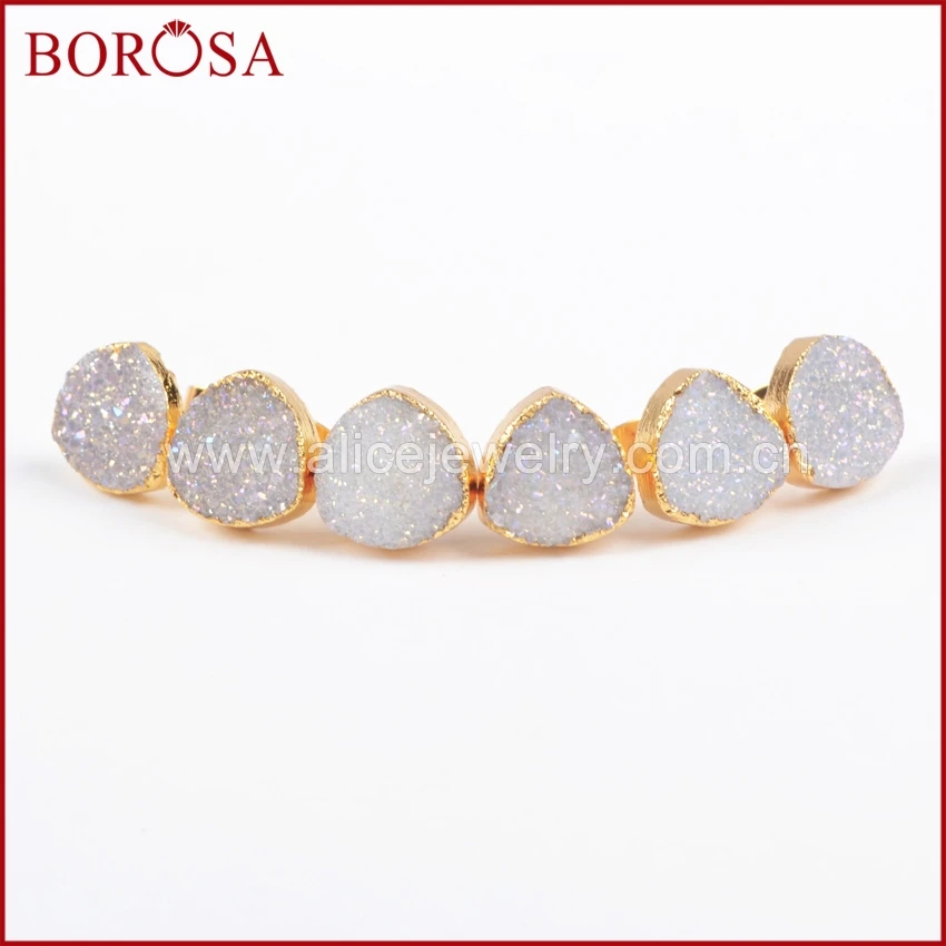 

BOROSA 5 pcs New ! Hot Gold Color 12mm Triangle Natural Titanium AB Color Crystal Druzy Druzy Geode Stud Earring G0881