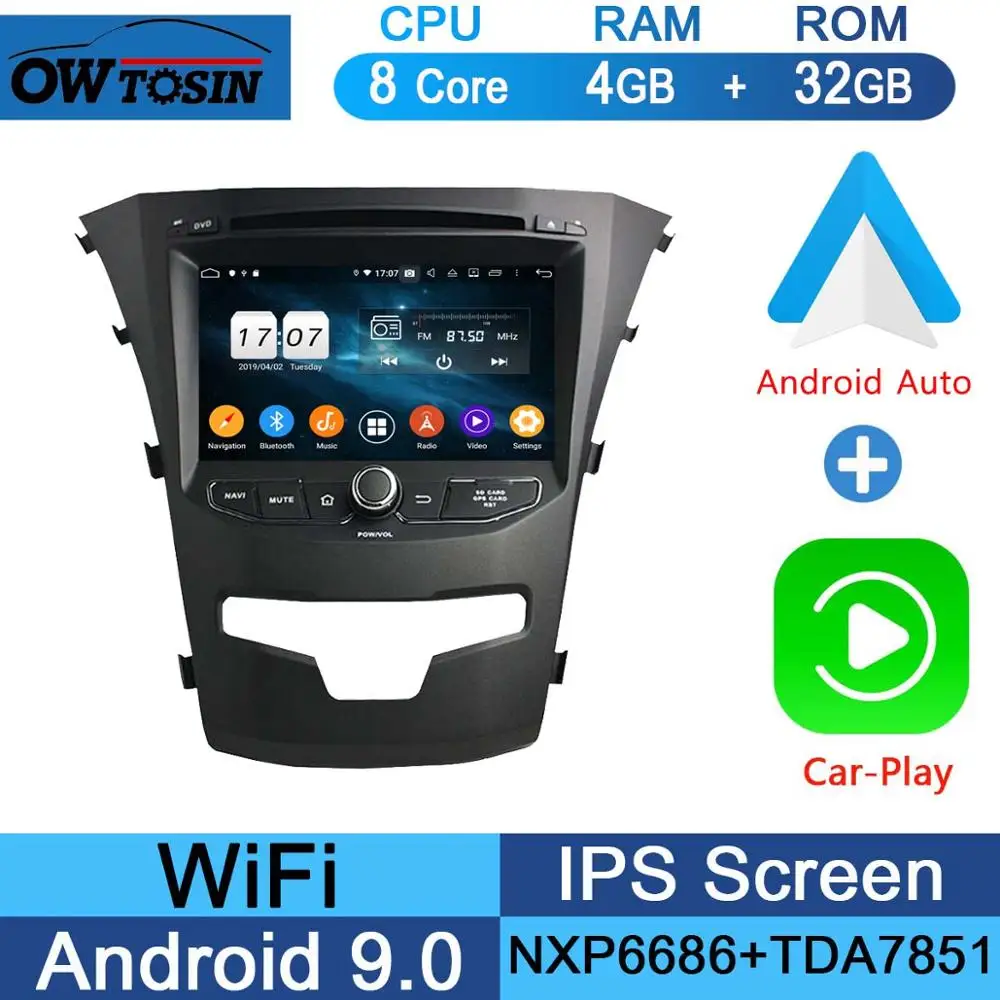 32G CarPlay Android " ips 1024*600 8Core 4 Гб+ 64 ГБ Android 9,0 Автомобильный DVD плеер для SsangYong Korando 2013 радио gps попугай BT - Цвет: 32G CarPlay Android