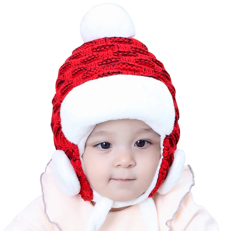 Velvet Ear Protect Baby Hat Warm Winter Infant Beanie Lace Up Boys Girls Knitted Soft Comfortable For | Детская одежда и обувь