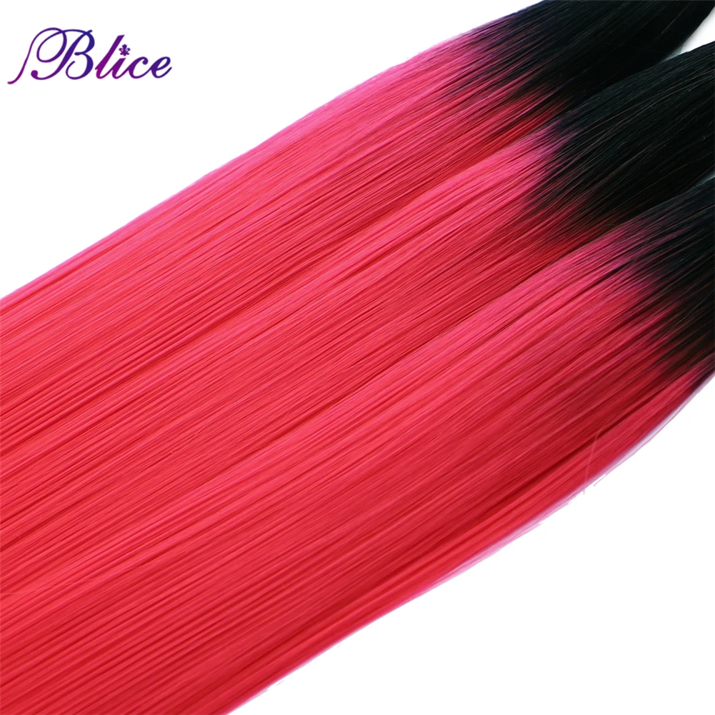 Blice Synthetic Omber Hair T1B/Red Long Straight Hair Weaving 3 Bundles Deal Hair Weft Colorful Hair Pieces For Girls