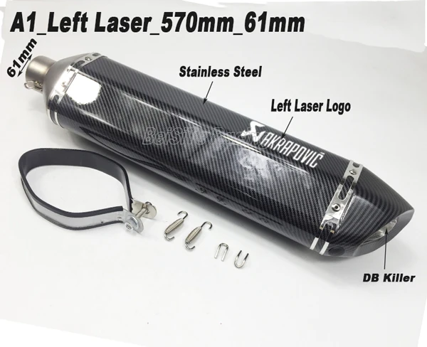 A1 Left Laser 61mm Левый и правый 51 мм 61 мм мотоцикл Akrapovic глушитель универсальный мотоцикл скутер глушитель побега с DB Killer - Цвет: A1 Left Laser 61mm