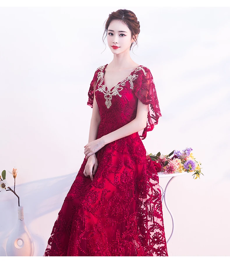 Robe Do Soriee новинка красное кружевное вечернее платье с курткой золотая вышивка v