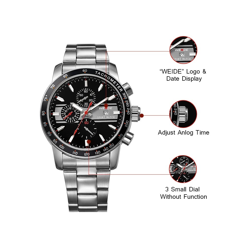 Бренд WEIDE мужские полностью стальные часы японский аналоговый Дисплей Miyota