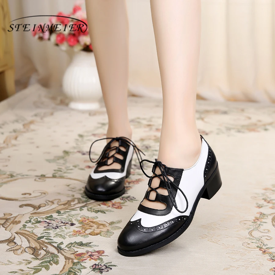 Genuine sheepskin leather brogues lady yinzo designer vintage Pumps shoes handmade oxford for women black red blue 2020 | Обувь